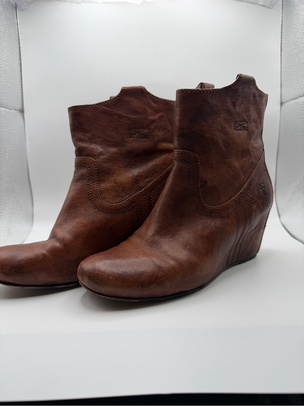 Frye Brown Leather Wedge Ankle Boots